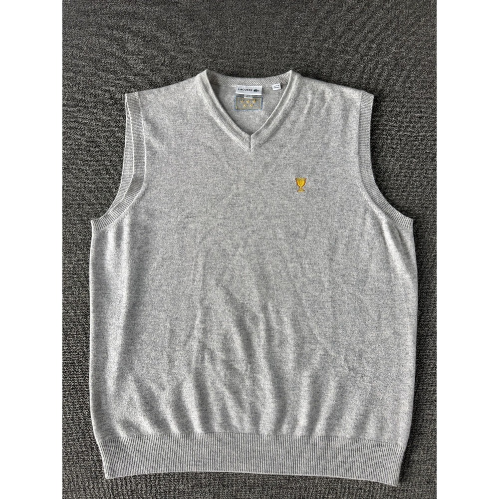 Lacoste Sweater Vest Mens XL‎ Gray Cashmere V Neck Presidents Cup Golf Pullover